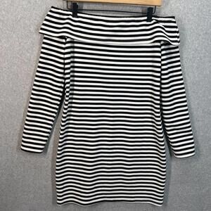 Trina Turk Navy Blue White Off Shoulder Dress Long Sleeve Womens M NWT